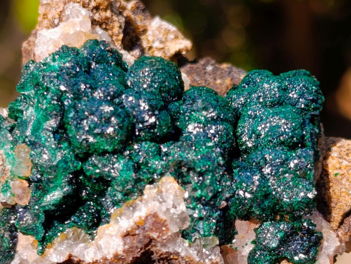 Natural Ball Malachite Specimens Coated with Drusy Quartz on Dolomite x 6 From Mindingi Mine, Congo - Toprock Gemstones and Minerals 