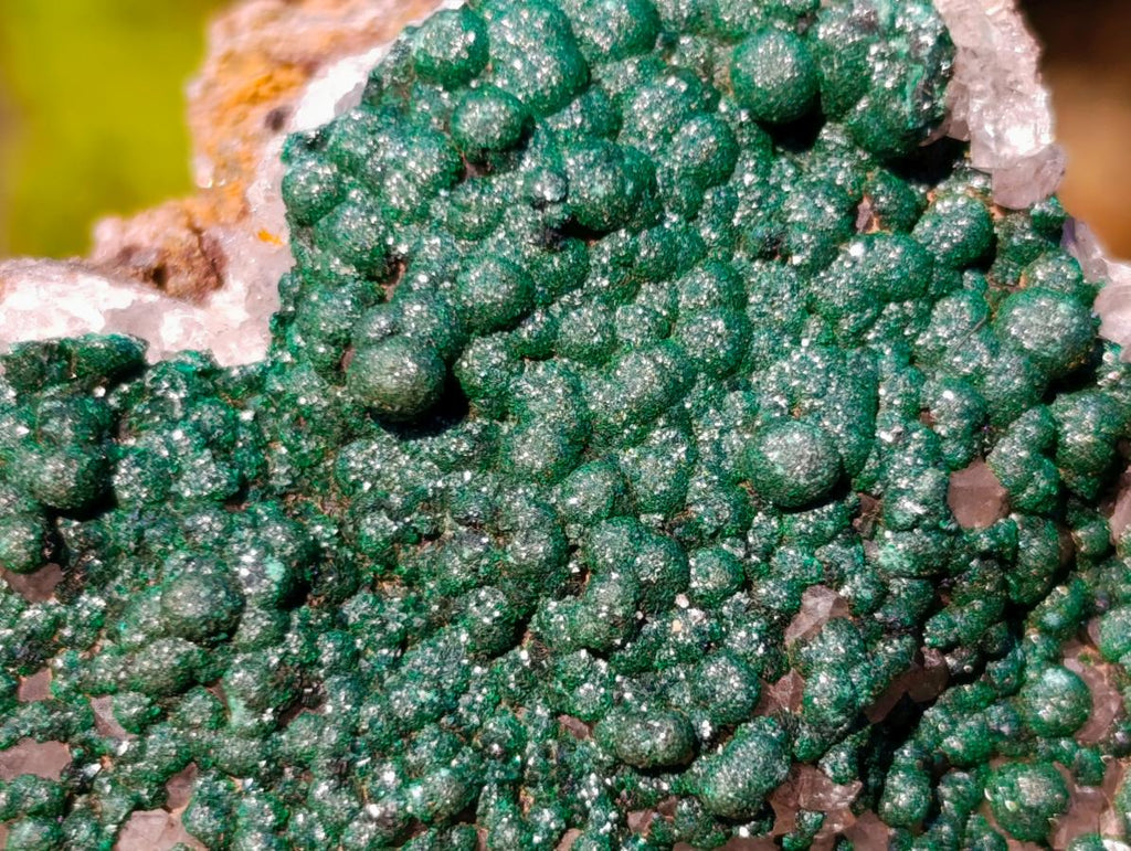 Natural Ball Malachite Specimens Coated with Drusy Quartz on Dolomite x 6 From Mindingi Mine, Congo - Toprock Gemstones and Minerals 