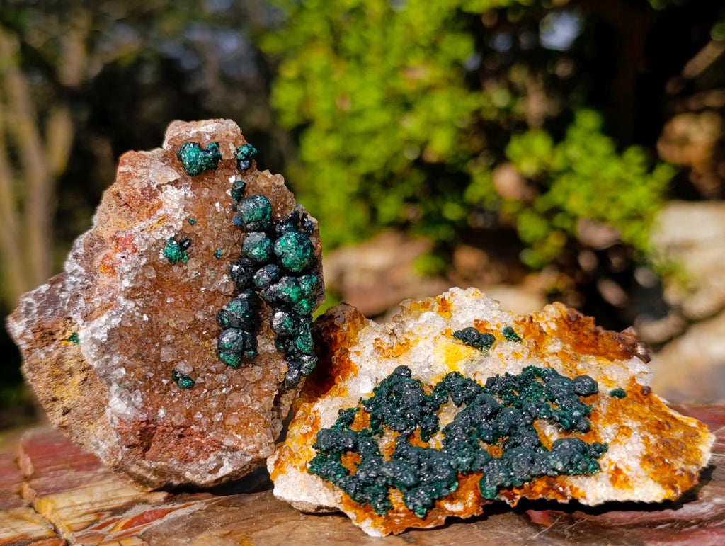 Natural Ball Malachite Specimens Coated with Drusy Quartz on Dolomite x 6 From Mindingi Mine, Congo - Toprock Gemstones and Minerals 