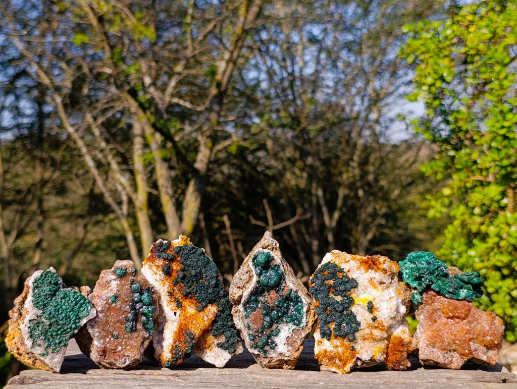 Natural Ball Malachite Specimens Coated with Drusy Quartz on Dolomite x 6 From Mindingi Mine, Congo - Toprock Gemstones and Minerals 