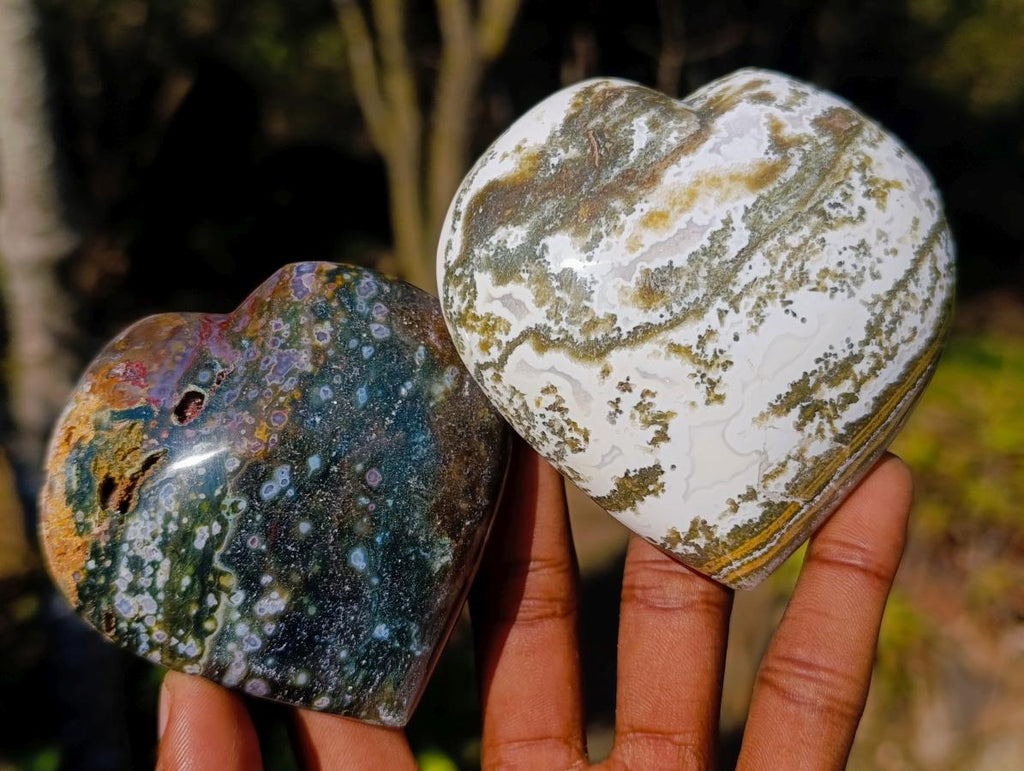 Polished Ocean Jasper Hearts x 6 From Northwest Coast, Madagascar - Toprock Gemstones and Minerals 