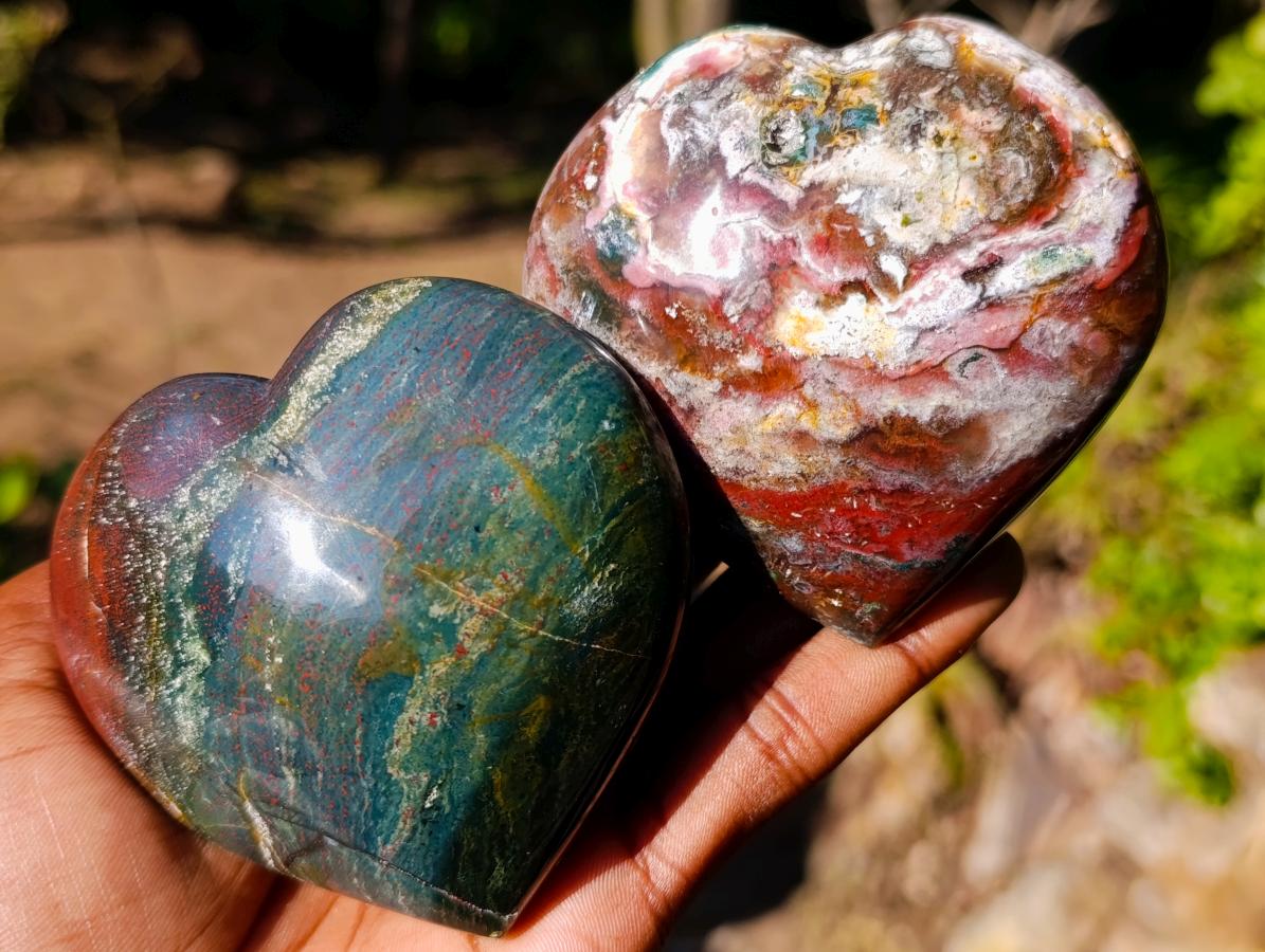 Polished Ocean Jasper Hearts x 6 From Northwest Coast, Madagascar - Toprock Gemstones and Minerals 