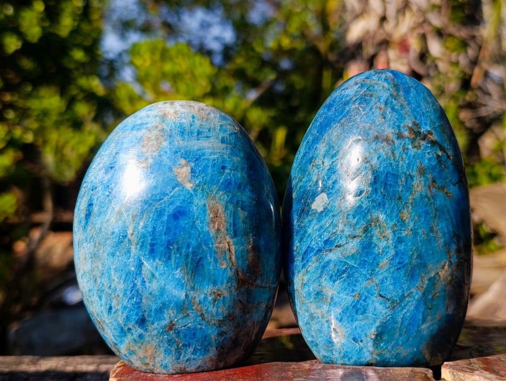 Polished Blue Apatite Standing Display Pieces x 3 From Betroka, Madagascar - Toprock Gemstones and Minerals 