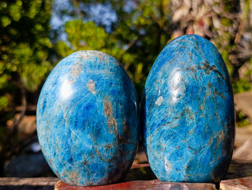 Polished Blue Apatite Standing Display Pieces x 3 From Betroka, Madagascar - Toprock Gemstones and Minerals 
