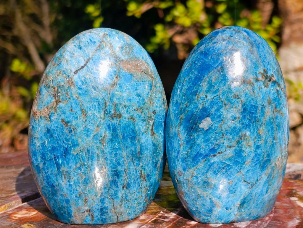 Polished Blue Apatite Standing Display Pieces x 3 From Betroka, Madagascar - Toprock Gemstones and Minerals 