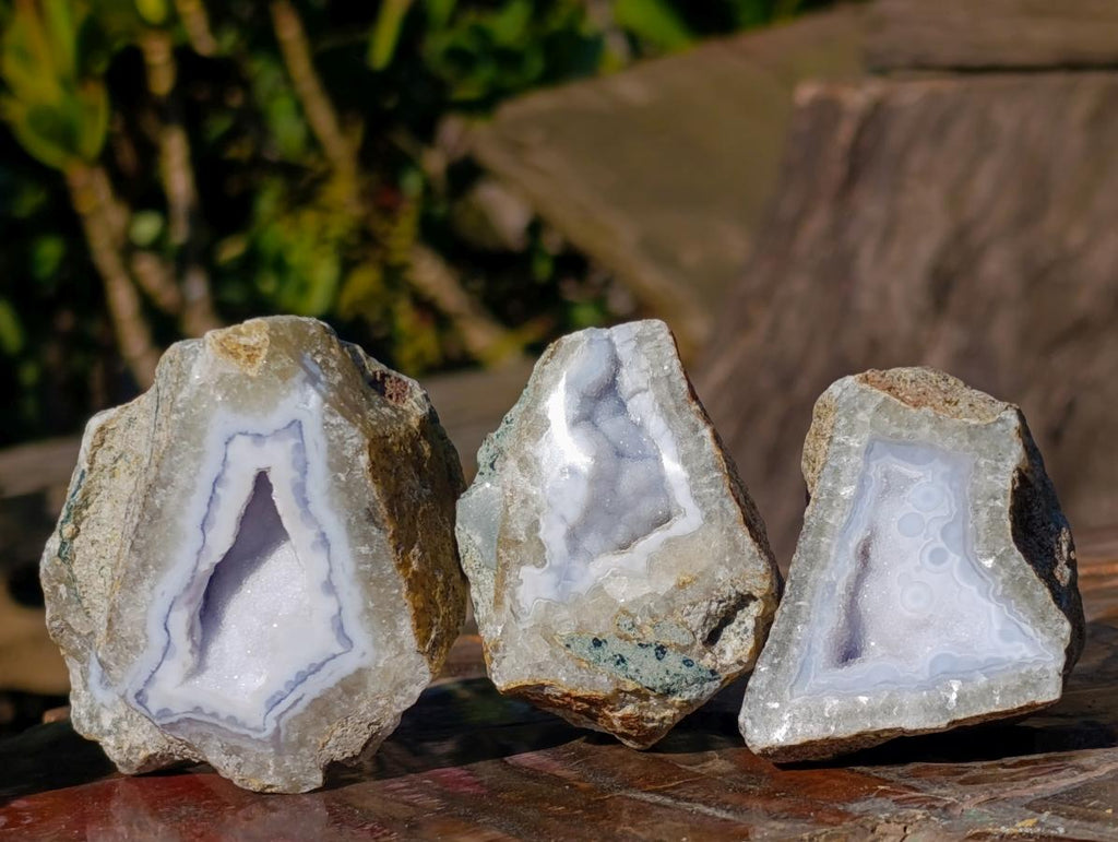Polished On One Side Blue Lace Agate Geodes x 12 From Nsanje, Malawi - Toprock Gemstones and Minerals 