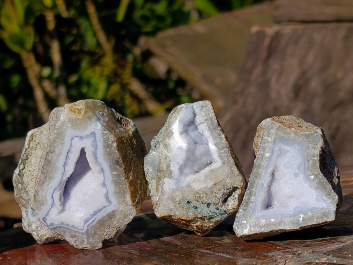 Polished On One Side Blue Lace Agate Geodes x 12 From Nsanje, Malawi - Toprock Gemstones and Minerals 