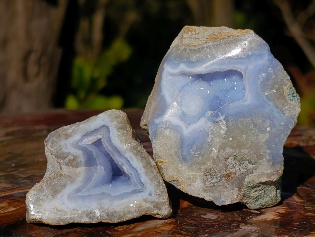 Polished On One Side Blue Lace Agate Geodes x 12 From Nsanje, Malawi - Toprock Gemstones and Minerals 