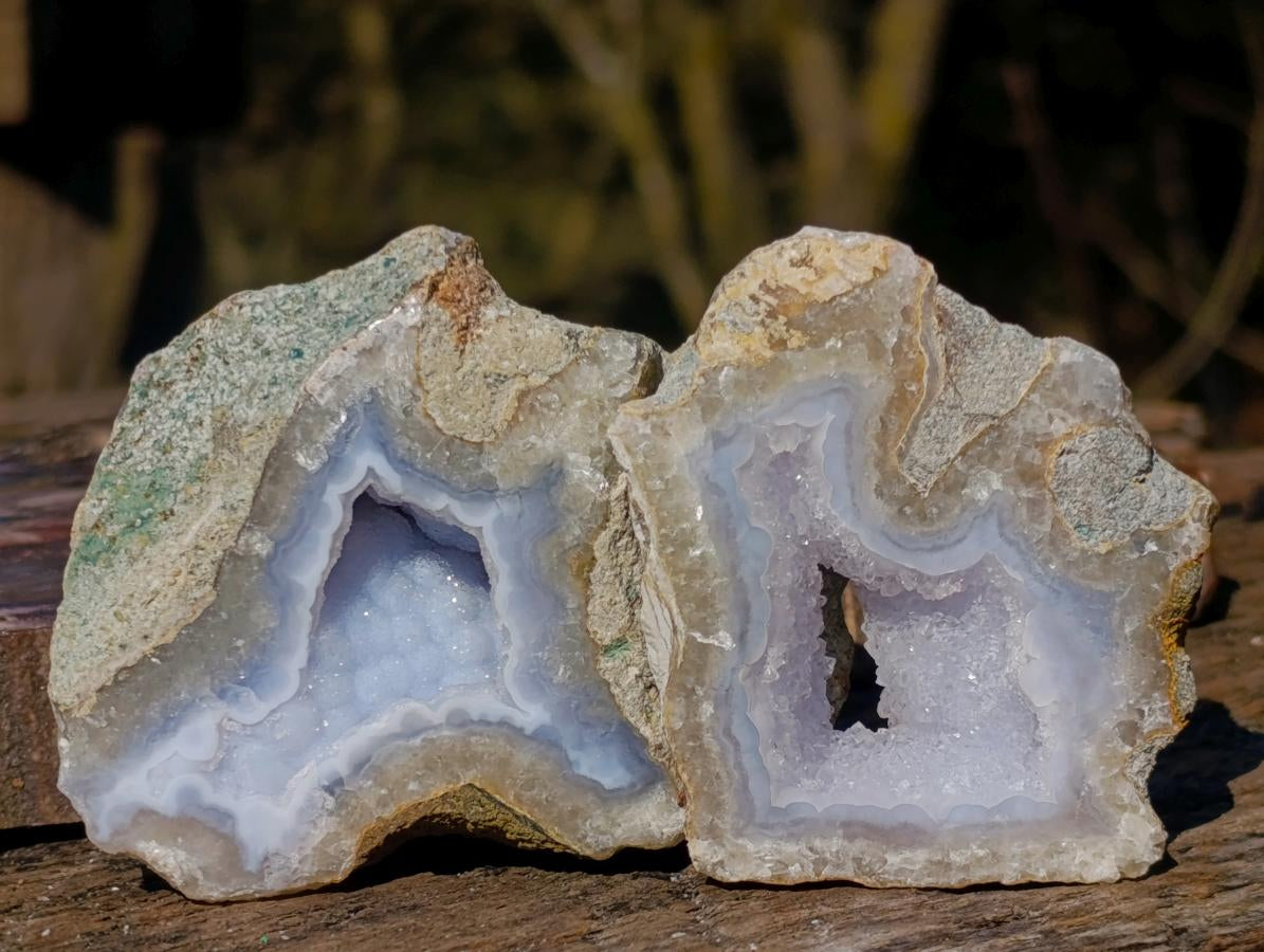Polished On One Side Blue Lace Agate Geodes x 12 From Nsanje, Malawi - Toprock Gemstones and Minerals 