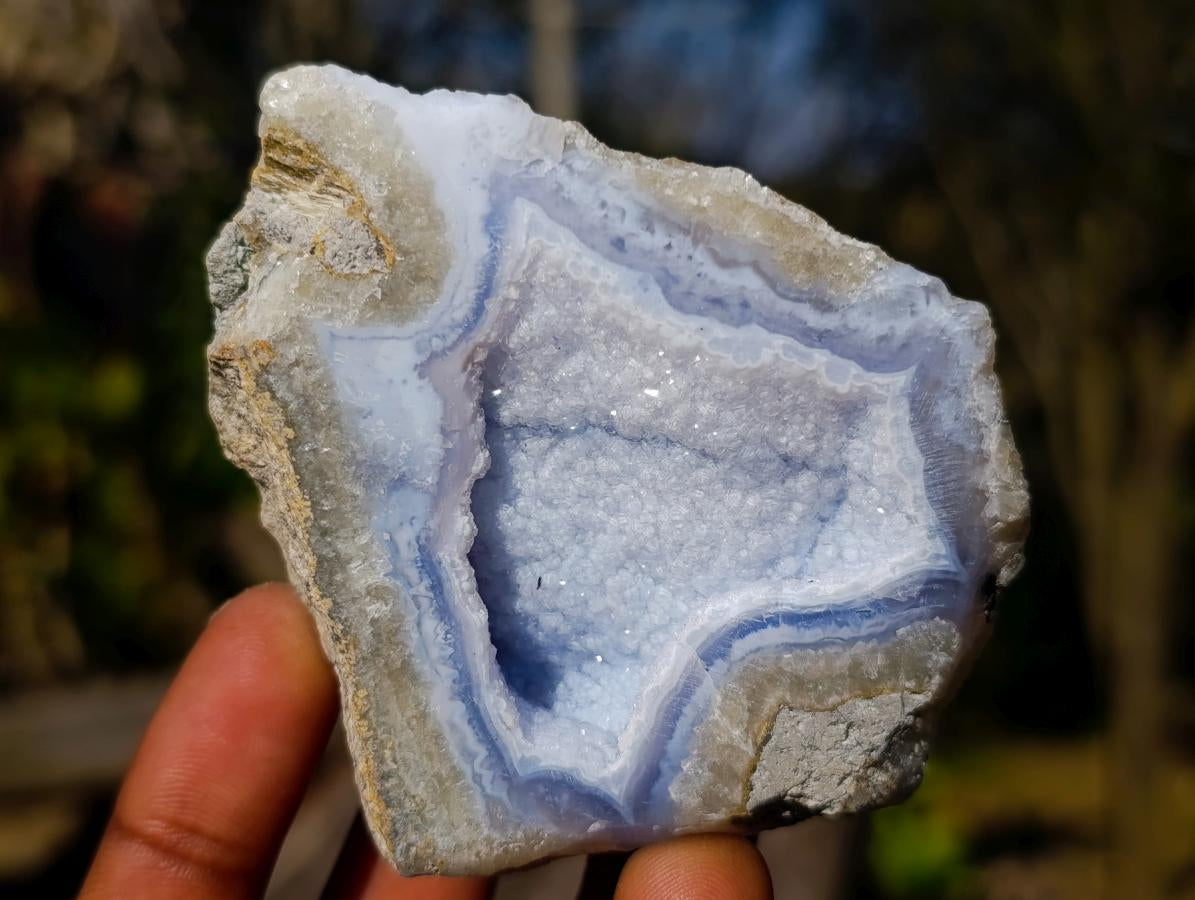 Polished On One Side Blue Lace Agate Geodes x 12 From Nsanje, Malawi - Toprock Gemstones and Minerals 