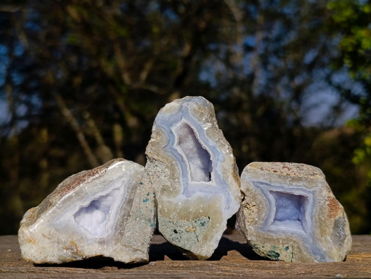 Polished On One Side Blue Lace Agate Geodes x 12 From Nsanje, Malawi - Toprock Gemstones and Minerals 