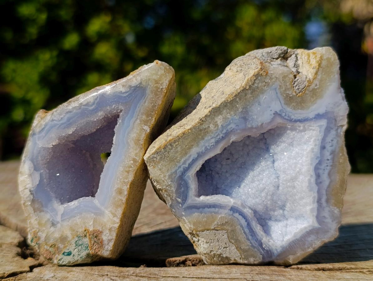 Polished On One Side Blue Lace Agate Geodes x 12 From Nsanje, Malawi - Toprock Gemstones and Minerals 