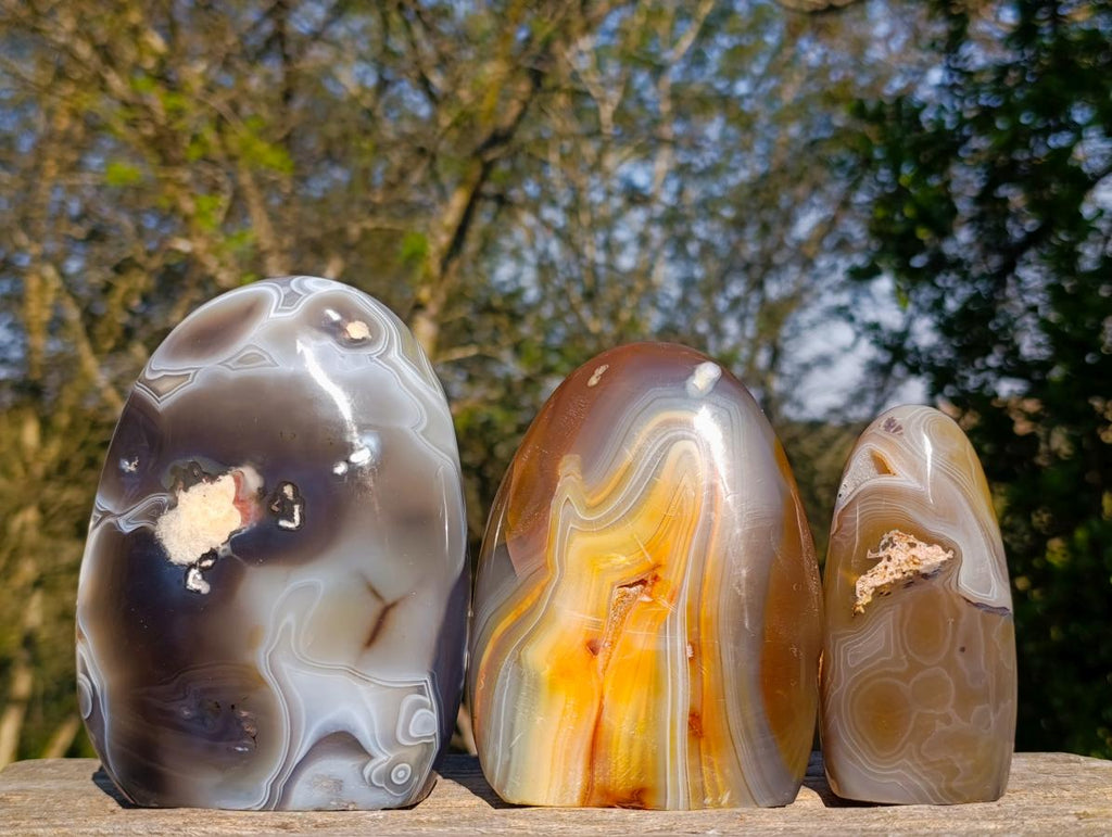 Polished Banded Agate Display Crystals x 3 From Madagascar - Toprock Gemstones and Minerals 