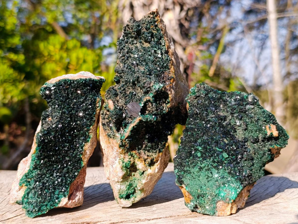 Natural Cabinet Sized Crystalline Malachite Specimens x 3 From Tenke Fungurume, Congo - Toprock Gemstones and Minerals 