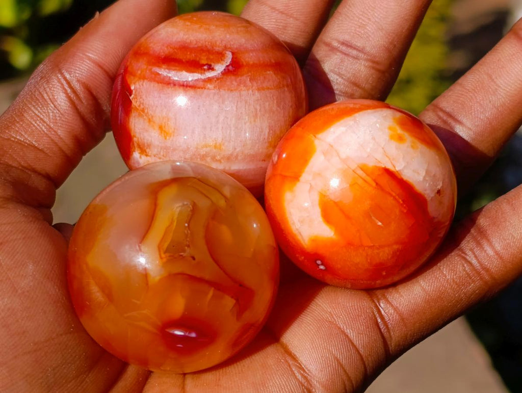 Polished Small Carnelian Agate Gemstone Spheres x 20 From Madagascar - Toprock Gemstones and Minerals 