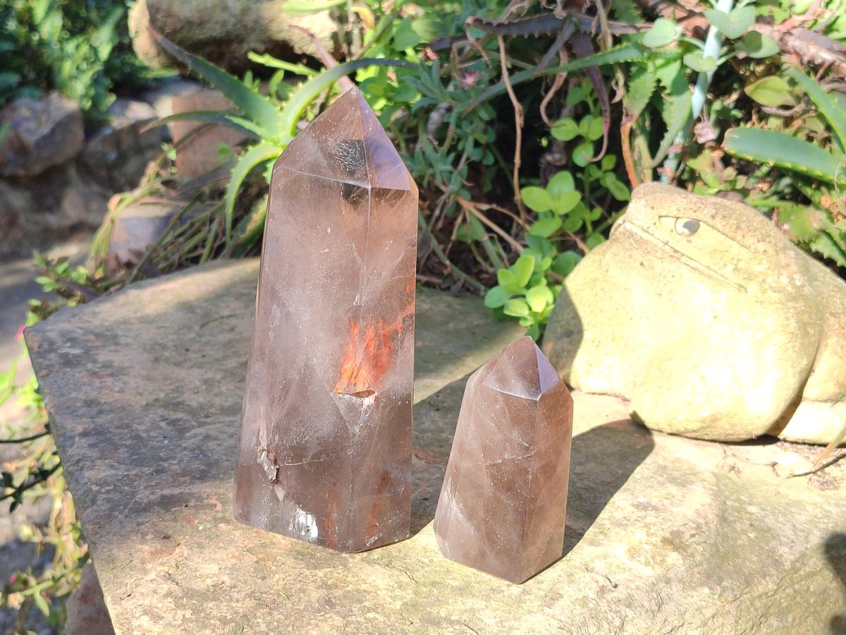 Polished Smokey Quartz Standing Display Crystals x 2 From Madagascar - Toprock Gemstones and Minerals 