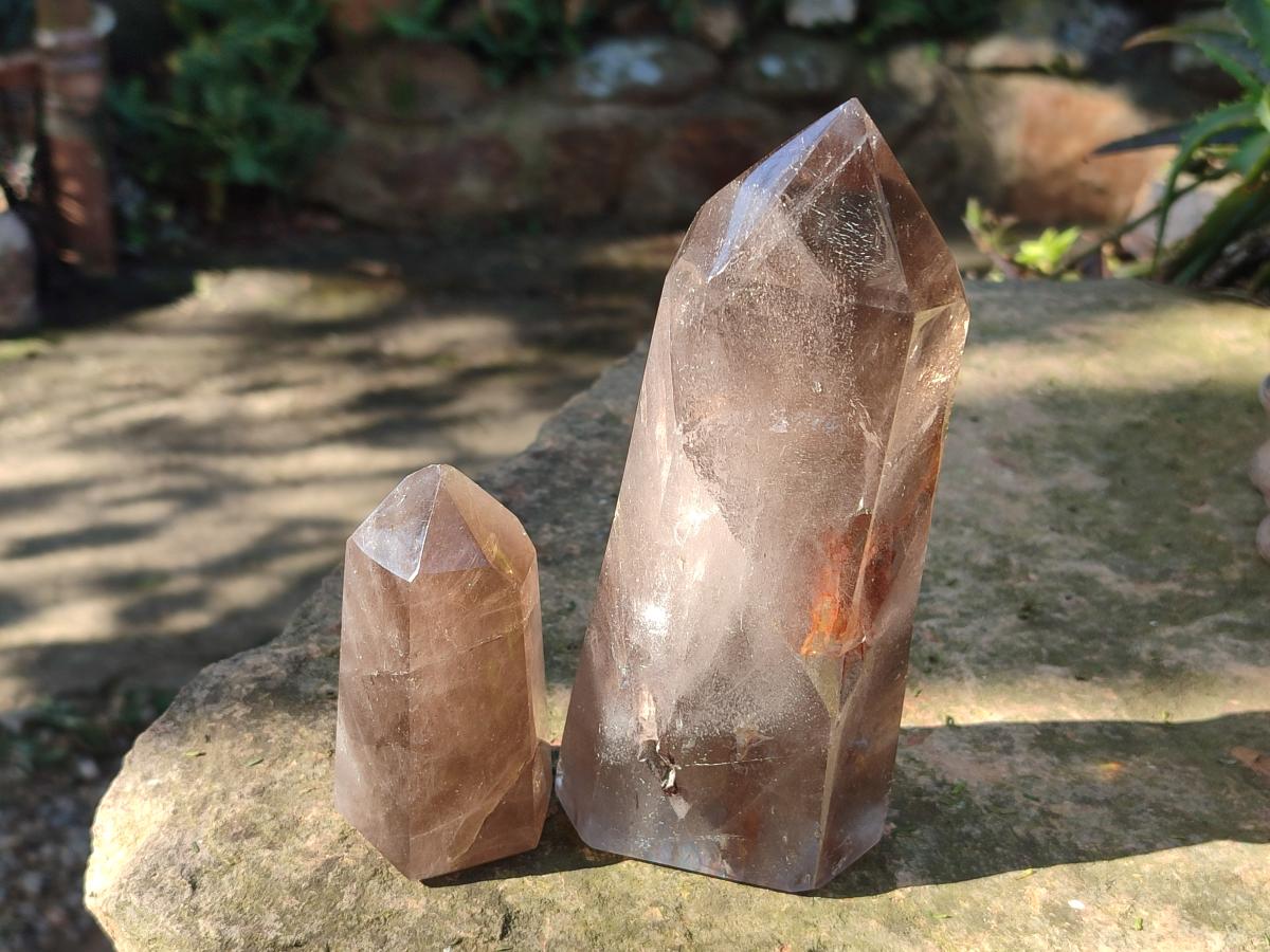 Polished Smokey Quartz Standing Display Crystals x 2 From Madagascar - Toprock Gemstones and Minerals 