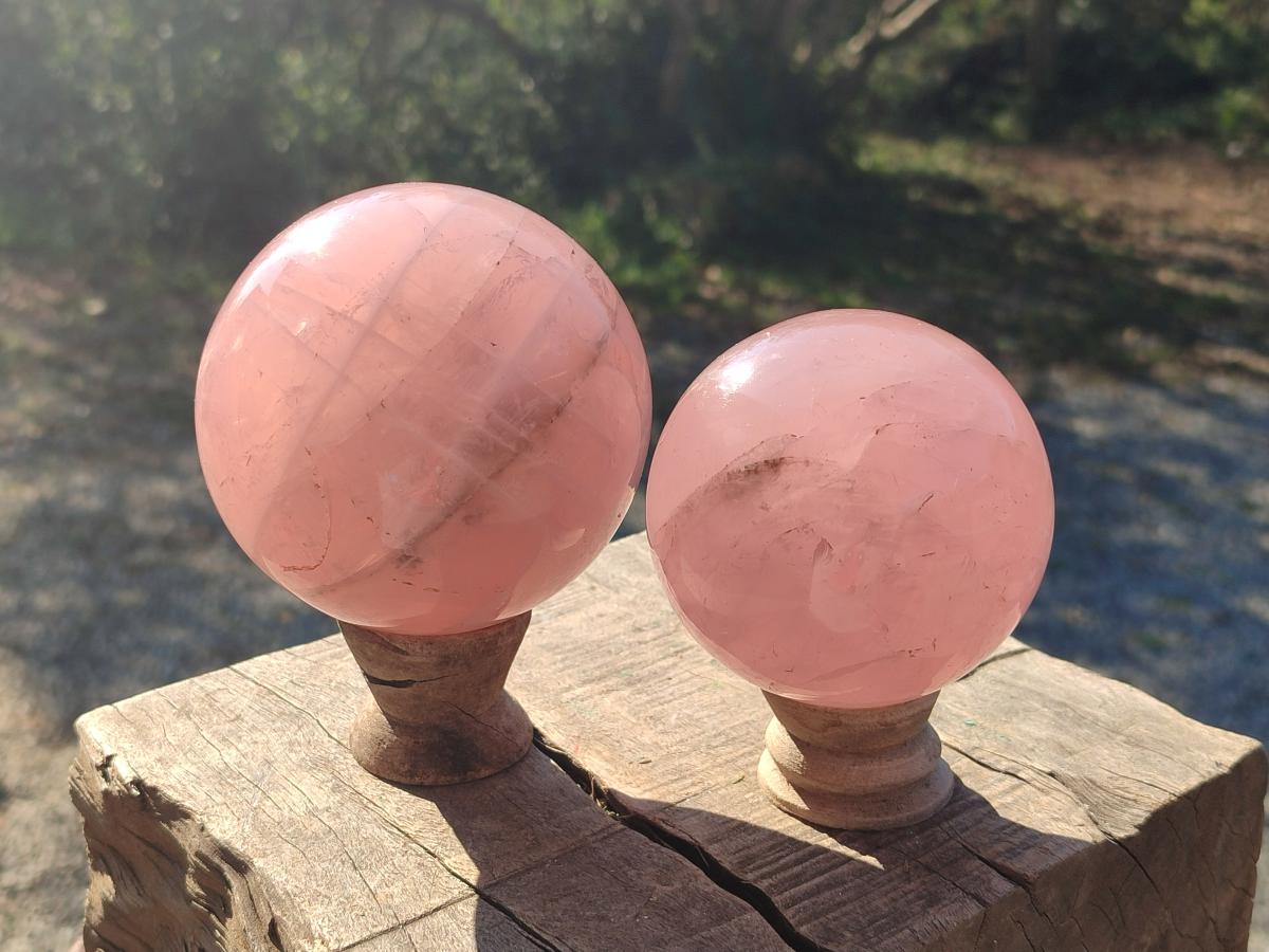 Polished Large Gemmy Star Rose Quartz Spheres x 2 From Madagascar - Toprock Gemstones and Minerals 