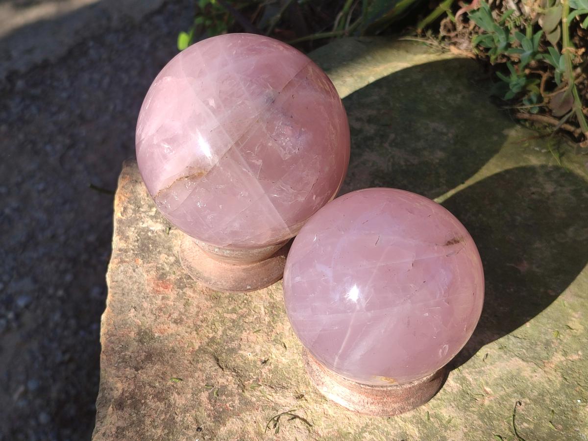 Polished Large Gemmy Star Rose Quartz Spheres x 2 From Madagascar - Toprock Gemstones and Minerals 