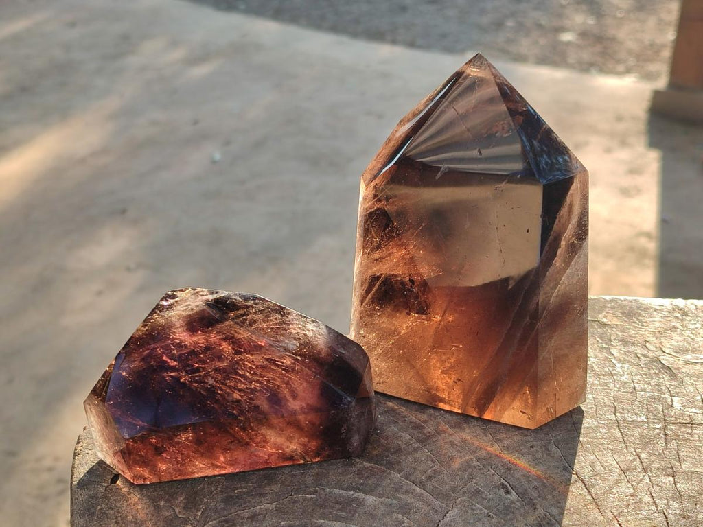 Polished Smokey Morion Quartz Standing Display Crystals x 2 From Madagascar - Toprock Gemstones and Minerals 