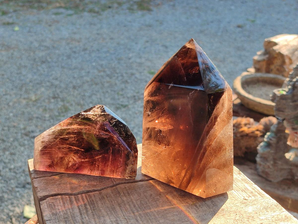 Polished Smokey Morion Quartz Standing Display Crystals x 2 From Madagascar - Toprock Gemstones and Minerals 