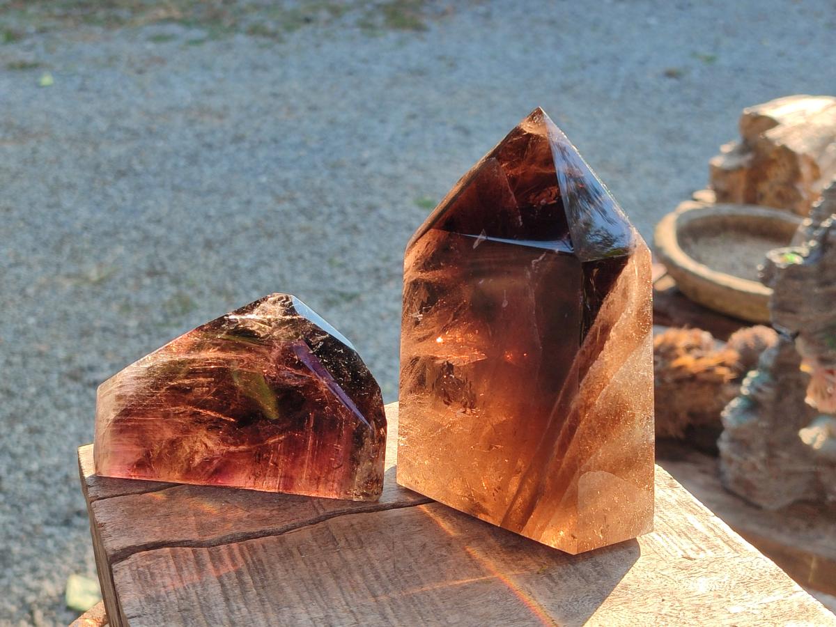 Polished Smokey Morion Quartz Standing Display Crystals x 2 From Madagascar - Toprock Gemstones and Minerals 