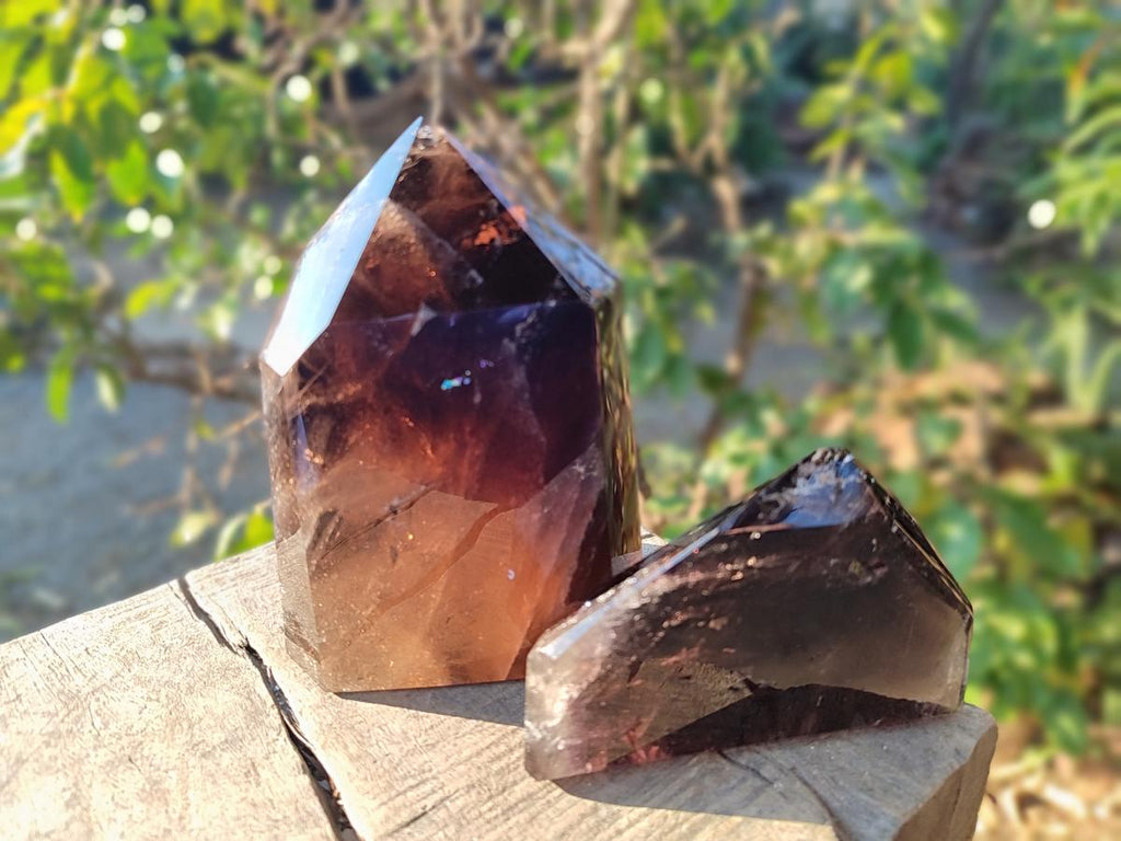 Polished Smokey Morion Quartz Standing Display Crystals x 2 From Madagascar - Toprock Gemstones and Minerals 