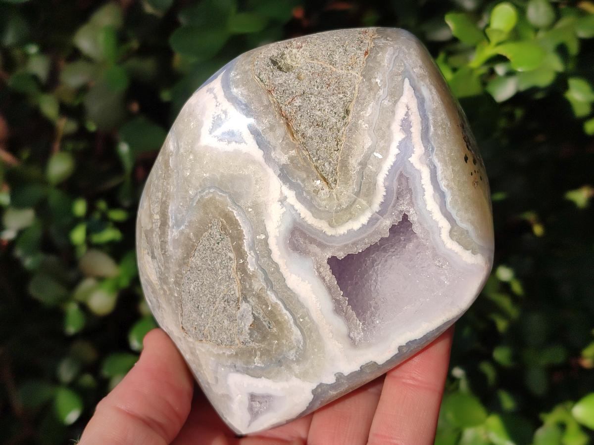 Polished Blue Lace Agate Geodes with Dog Tooth Calcite x 3 From Nsanje, Malawi - Toprock Gemstones and Minerals 