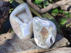 Polished Blue Lace Agate Geodes with Dog Tooth Calcite x 3 From Nsanje, Malawi - Toprock Gemstones and Minerals 