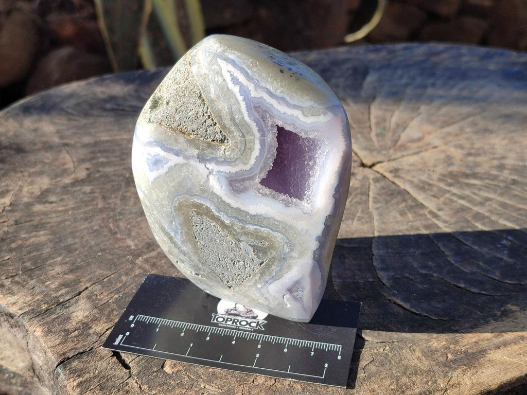 Polished Blue Lace Agate Geodes with Dog Tooth Calcite x 3 From Nsanje, Malawi - Toprock Gemstones and Minerals 