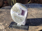 Polished Blue Lace Agate Geodes with Dog Tooth Calcite x 3 From Nsanje, Malawi - Toprock Gemstones and Minerals 