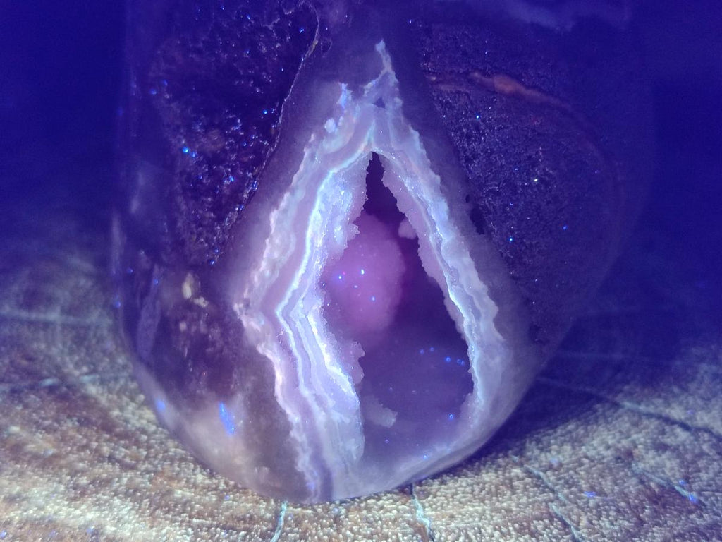 Polished Blue Lace Agate Geodes with Dog Tooth Calcite x 3 From Nsanje, Malawi - Toprock Gemstones and Minerals 