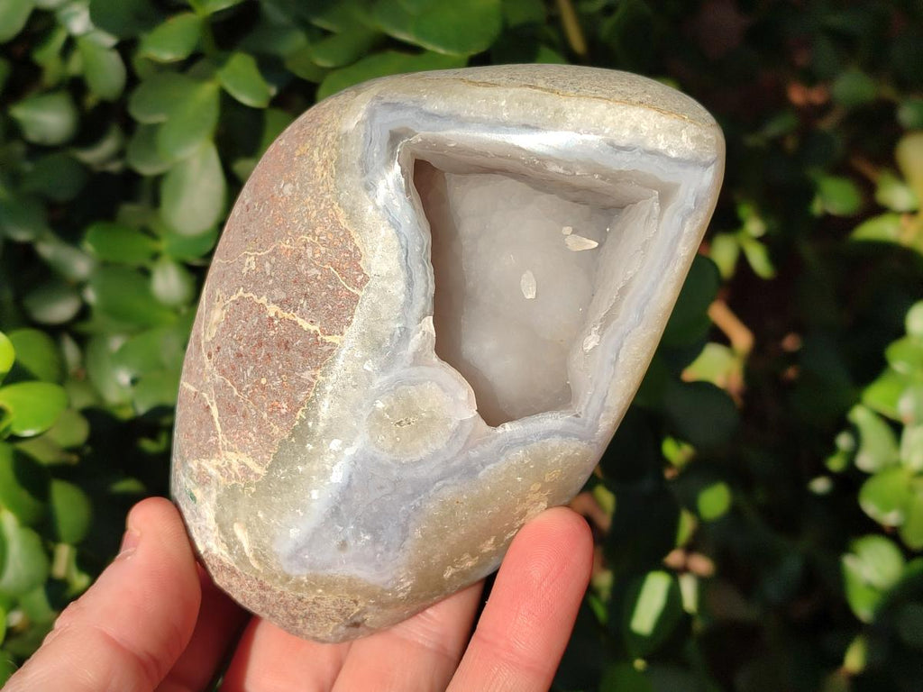 Polished Blue Lace Agate Geodes with Dog Tooth Calcite x 3 From Nsanje, Malawi - Toprock Gemstones and Minerals 