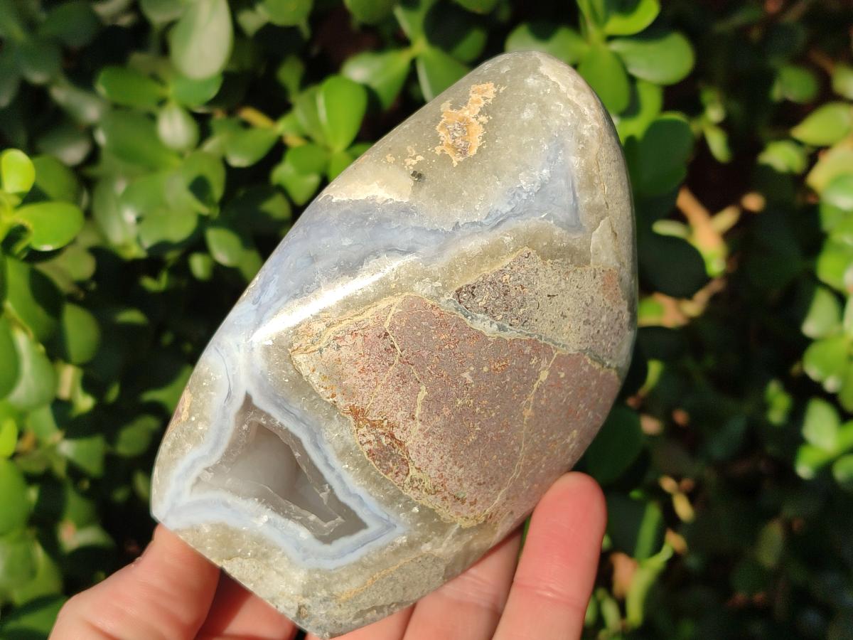 Polished Blue Lace Agate Geodes with Dog Tooth Calcite x 3 From Nsanje, Malawi - Toprock Gemstones and Minerals 