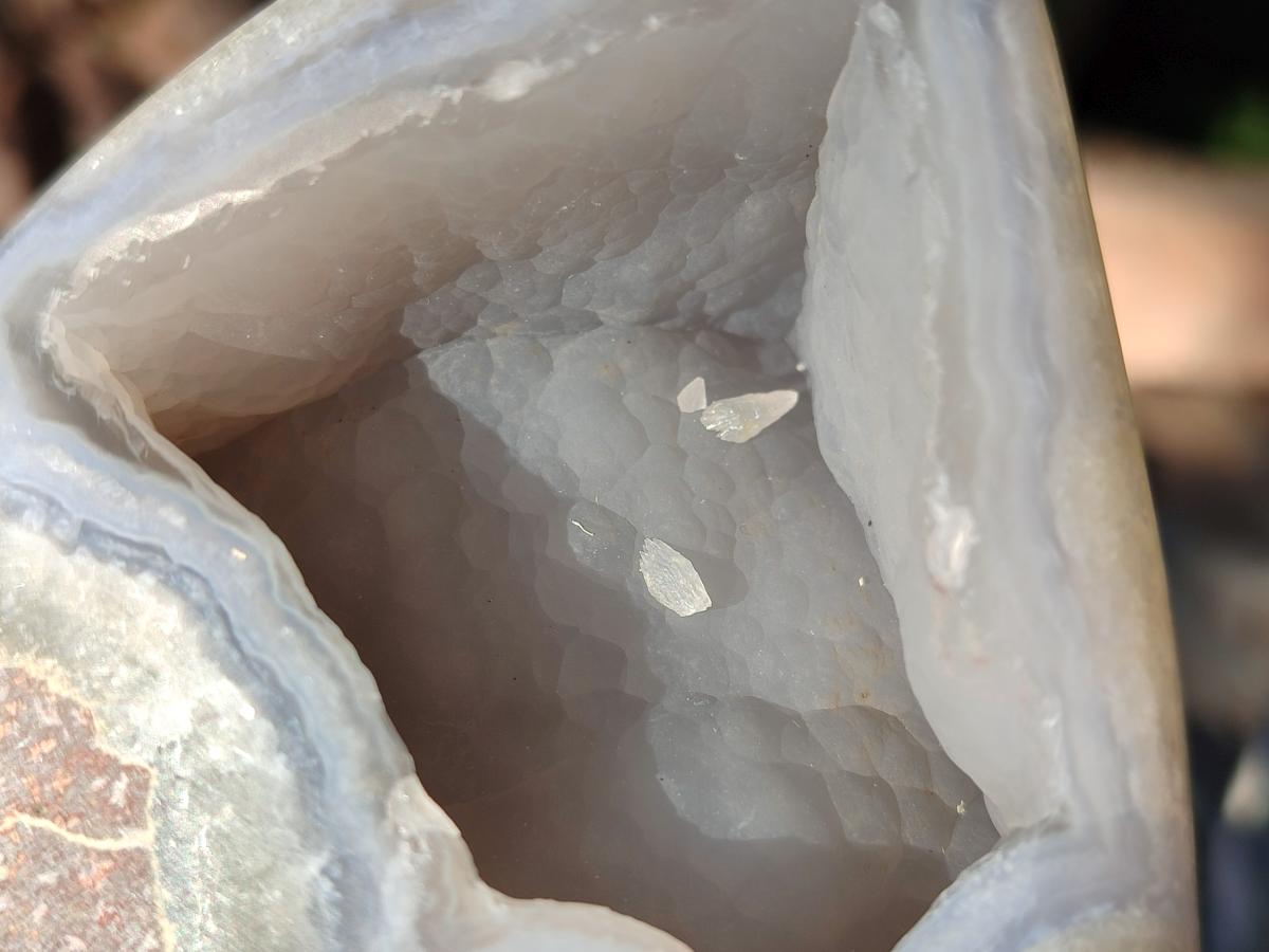 Polished Blue Lace Agate Geodes with Dog Tooth Calcite x 3 From Nsanje, Malawi - Toprock Gemstones and Minerals 