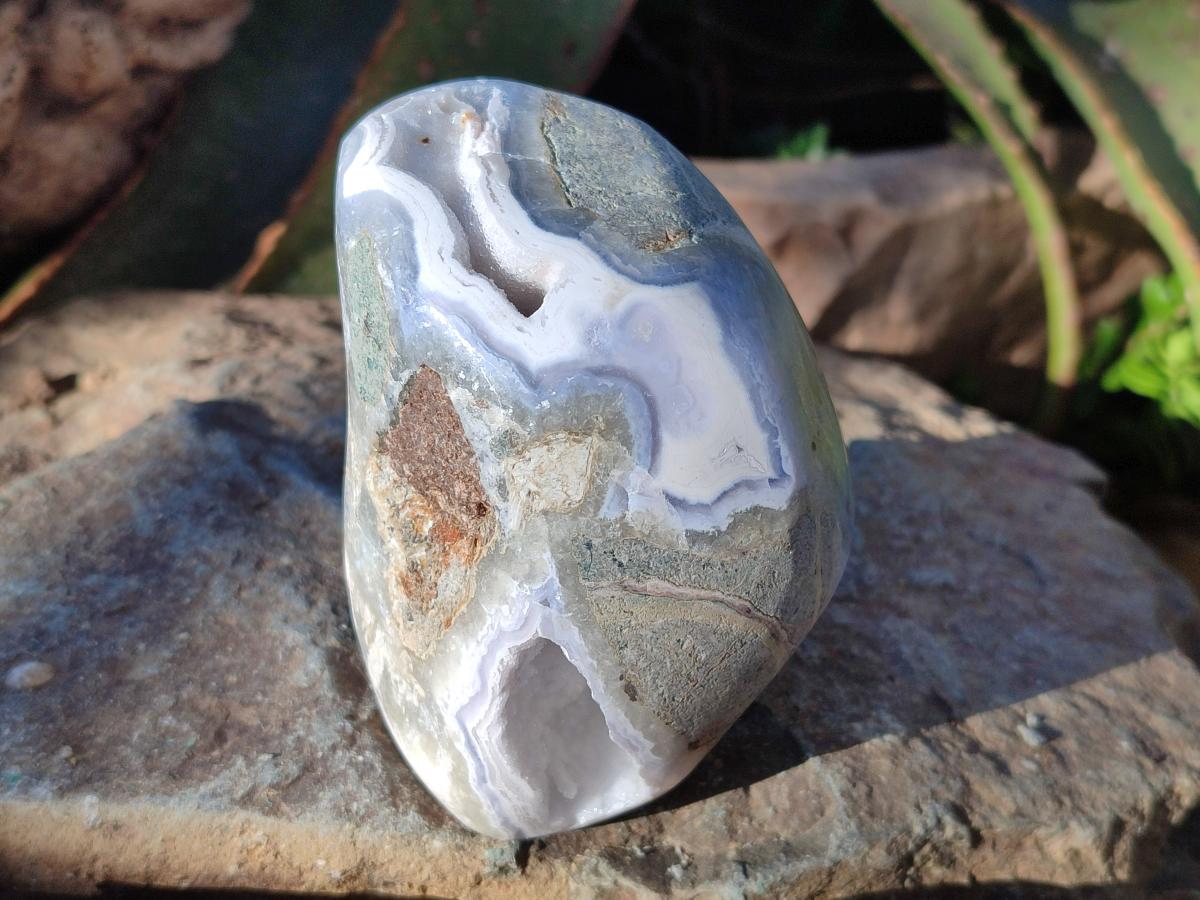 Polished Blue Lace Agate Geodes with Dog Tooth Calcite x 3 From Nsanje, Malawi - Toprock Gemstones and Minerals 