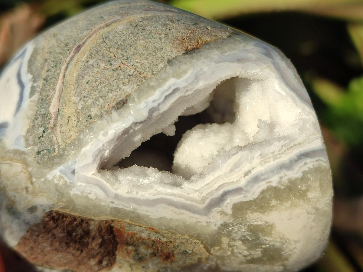 Polished Blue Lace Agate Geodes with Dog Tooth Calcite x 3 From Nsanje, Malawi - Toprock Gemstones and Minerals 