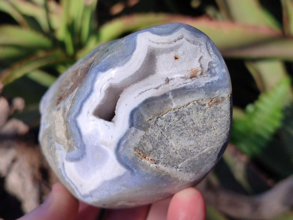 Polished Blue Lace Agate Geodes with Dog Tooth Calcite x 3 From Nsanje, Malawi - Toprock Gemstones and Minerals 