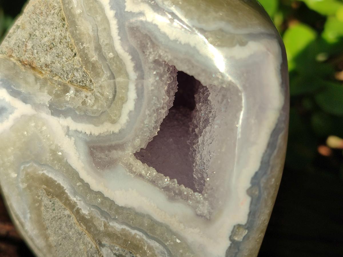 Polished Blue Lace Agate Geodes with Dog Tooth Calcite x 3 From Nsanje, Malawi - Toprock Gemstones and Minerals 