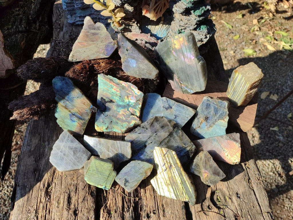 Polished One Side Labradorite Display Pieces x 24 From Madagascar - Toprock Gemstones and Minerals 