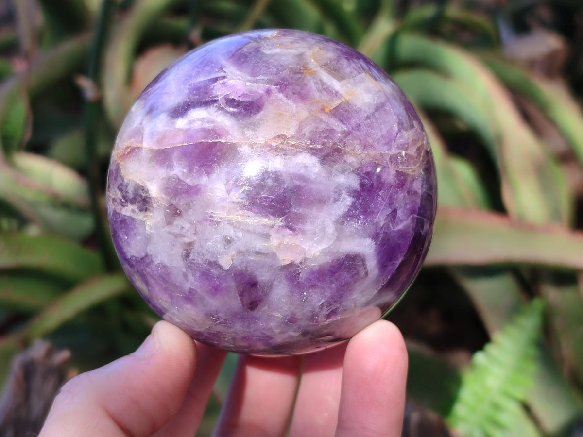 Polished Chevron Amethyst Spheres x 2 From Zambia - Toprock Gemstones and Minerals 