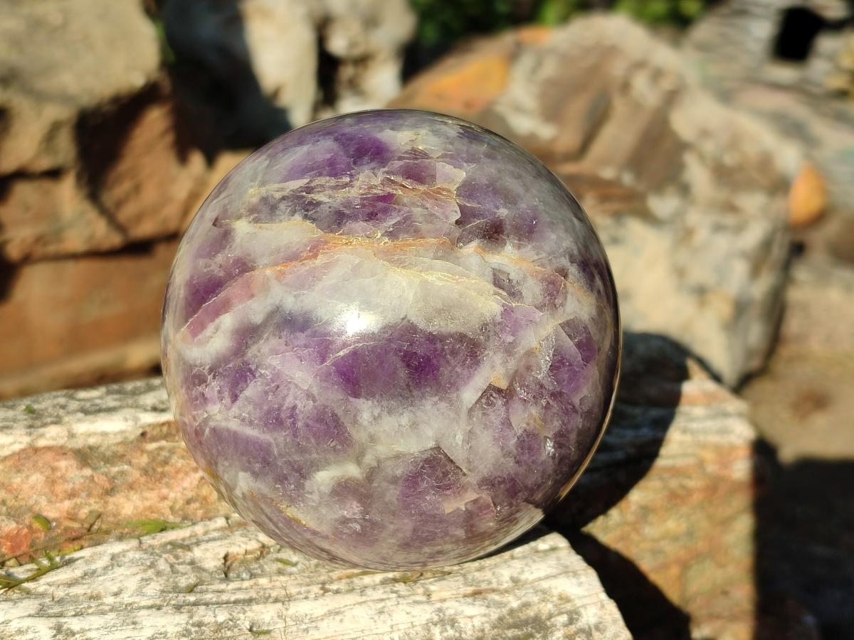 Polished Chevron Amethyst Spheres x 2 From Zambia - Toprock Gemstones and Minerals 