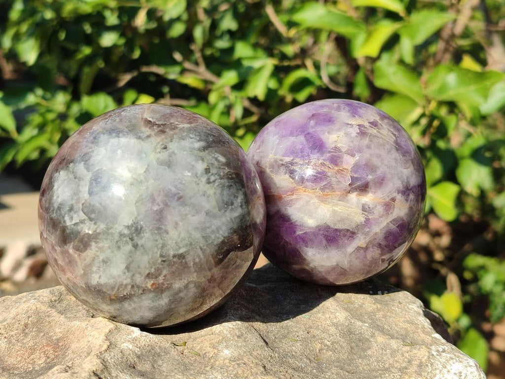 Polished Chevron Amethyst Spheres x 2 From Zambia - Toprock Gemstones and Minerals 