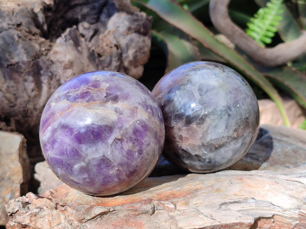 Polished Chevron Amethyst Spheres x 2 From Zambia - Toprock Gemstones and Minerals 