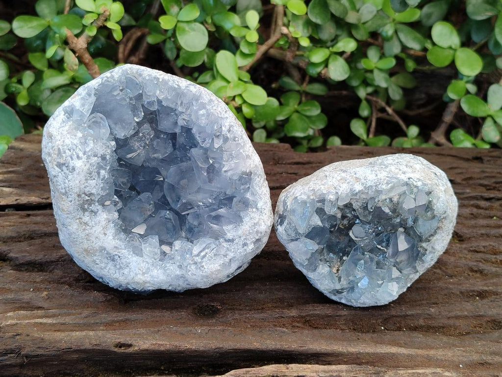 Natural Blue Celestite Geode Specimens x 2 From Sakoany, Madagascar - Toprock Gemstones and Minerals 