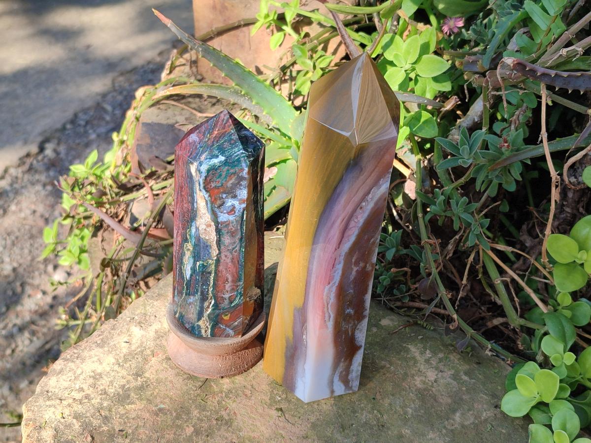 Polished Ocean Jasper Display Crystal and Tower x 2 From Northwest Coast, Madagascar - Toprock Gemstones and Minerals 