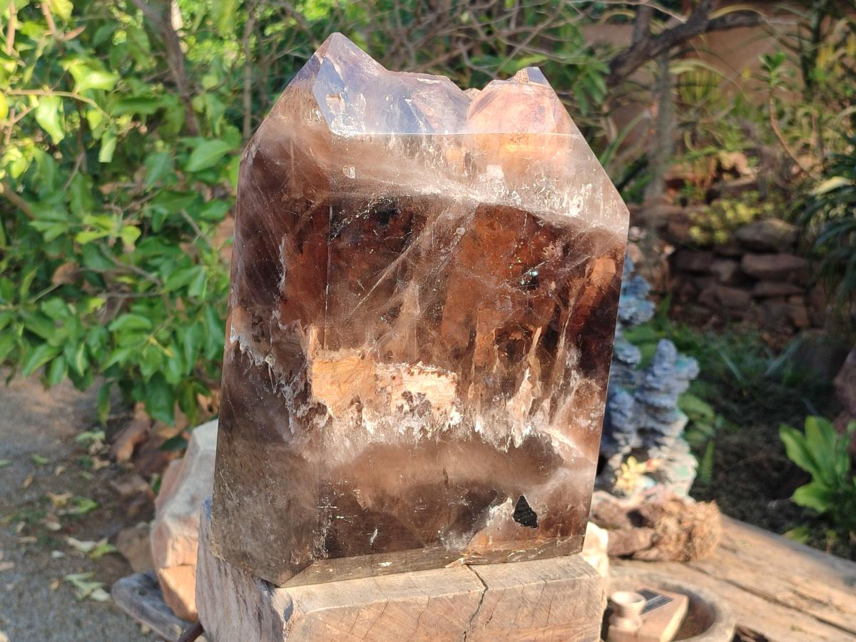 Polished XXL Smokey Window Enhydro Quartz Castle Crystal x 1 From Madagascar - Toprock Gemstones and Minerals 
