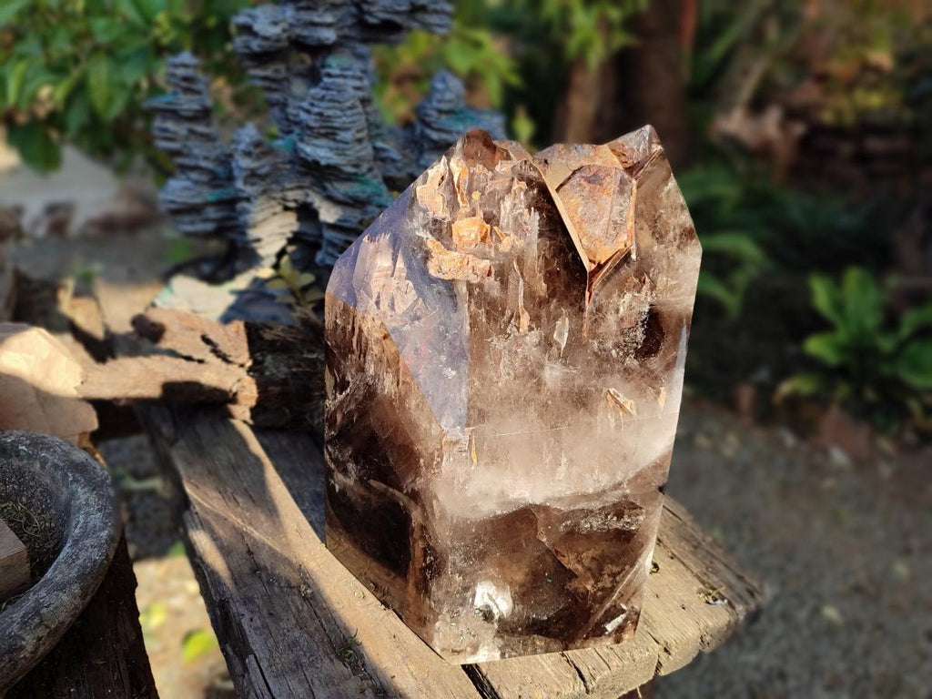 Polished XXL Smokey Window Enhydro Quartz Castle Crystal x 1 From Madagascar - Toprock Gemstones and Minerals 