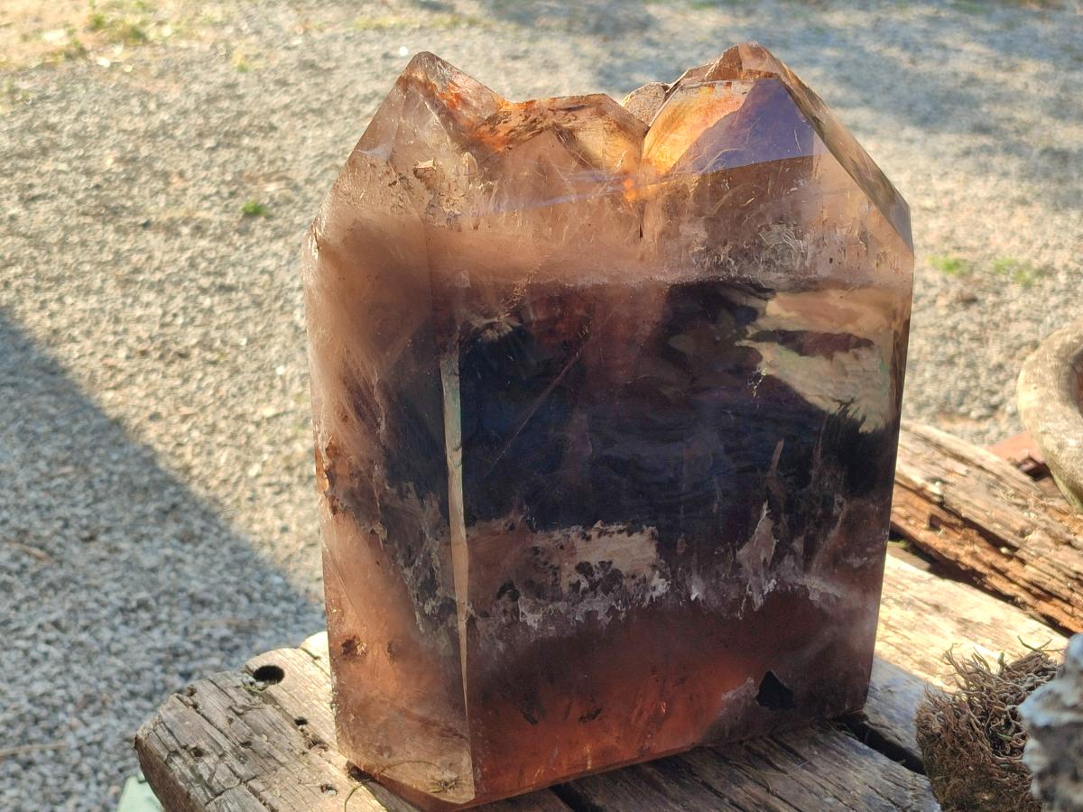 Polished XXL Smokey Window Enhydro Quartz Castle Crystal x 1 From Madagascar - Toprock Gemstones and Minerals 