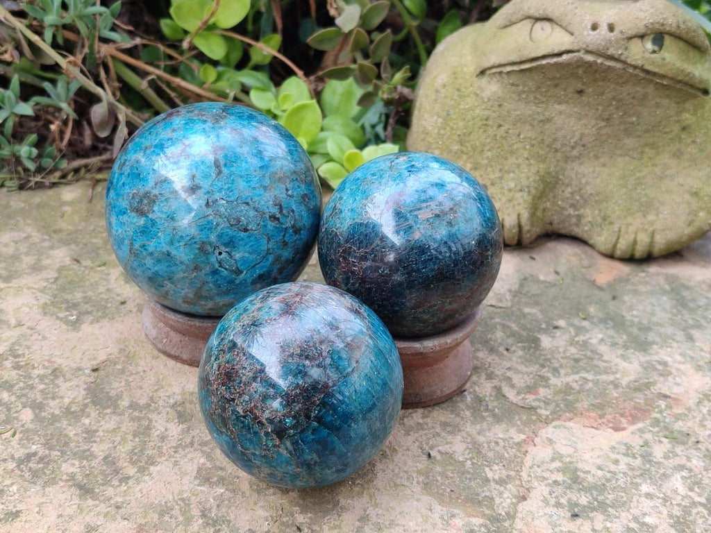 Polished Blue Apatite Spheres x 4 From Betroka, Madagascar - Toprock Gemstones and Minerals 
